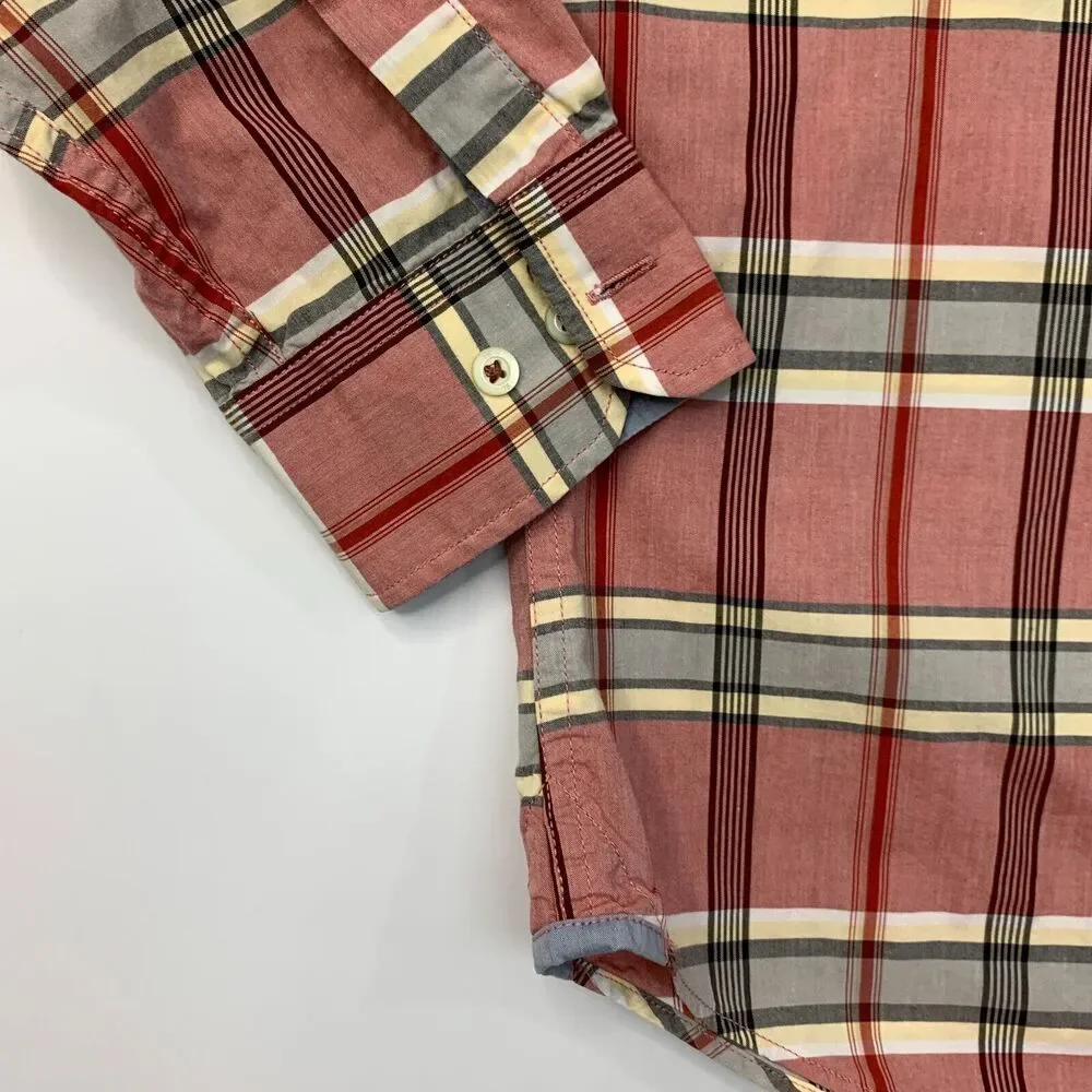 Banana Republic Soft Wash Shirt Men L Large Red Plaid Flip Cuff Cotton Button Up